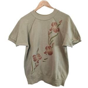 Vintage Boho Sweater Womens Large Tan 80s Glam Rock Retro Floral Cottage Casual